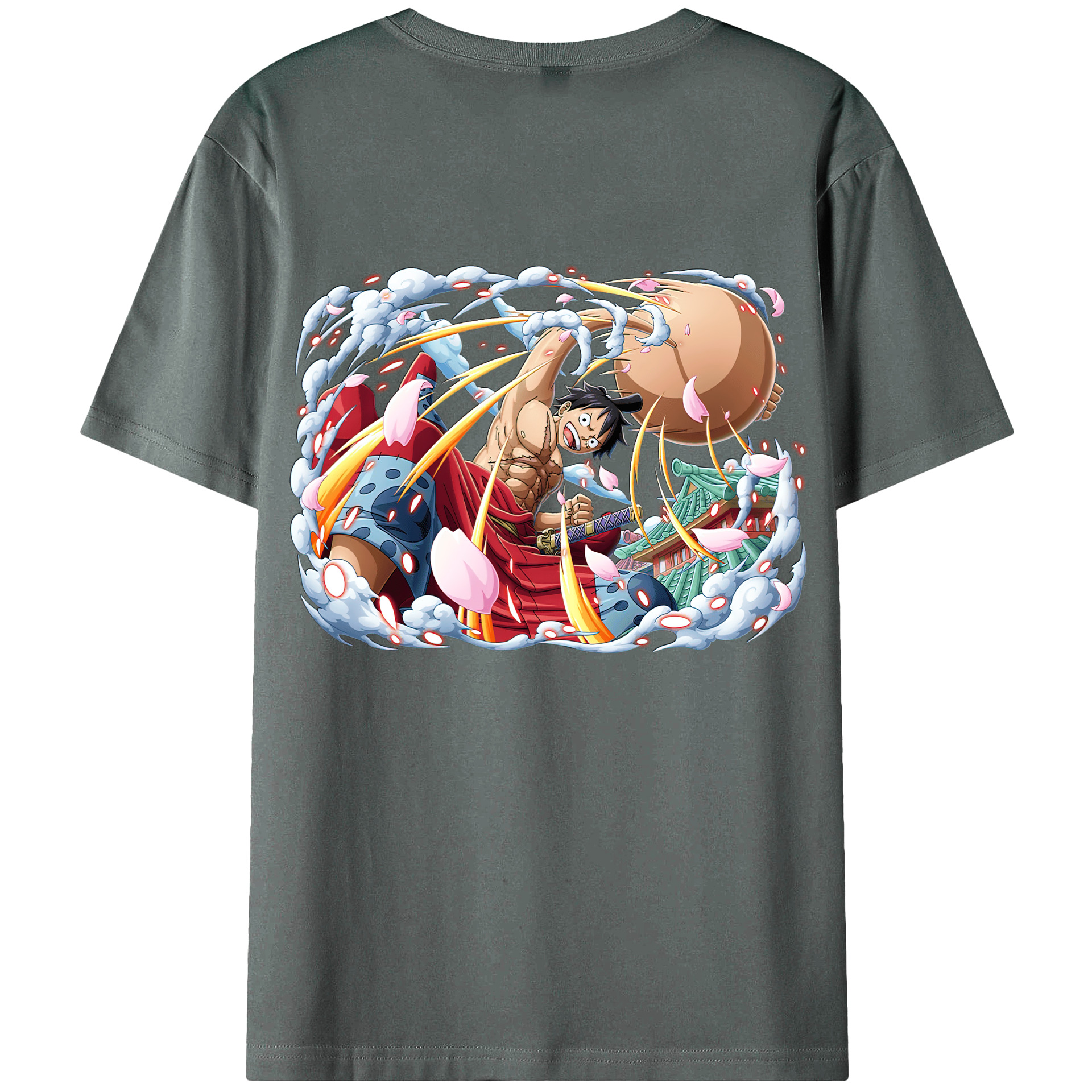 ワンピース モンキー・D・ルフィ ONE PIECE Monkey D. Luffy 綿100％ メンズ半袖Tシャツ（バックプリント） 通気性
